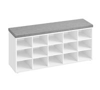 VASAGLE CUSTOS Collection - Banc à Chaussures, Organiseur de Chaussures avec 15 Compartiments, Siège Rembourré, pour Entrée, Couloir, Placard, Blanc Nuage et Gris Tourterelle LHS015WB02