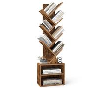 VASAGLE Custos Collection - Bibliothèque Arbre, Bibliothèque Moderne sur Pied, pour Chambre, Salon, Bureau, avec 2 Compartiments, 20,3 x 38 x 123,2 cm, Marron Rustique LBC607KD01