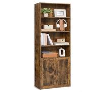 VASAGLE Custos Collection - Bibliothèque, Étagère Haute sur 6 Niveaux, avec Portes, Meuble de Rangement Ouvert, 24 x 60 x 175 cm, pour Salon, Bureau, Salle à Manger, Marron Rustique LBC402K01