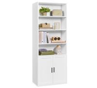 VASAGLE Custos Collection - Bibliothèque, Étagère Haute sur 6 Niveaux, avec Portes, Meuble de Rangement Ouvert, 24 x 60 x 175 cm, pour Salon, Bureau, Salle à Manger, Blanc Nuage LBC402W01