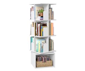VASAGLE Custos Collection - Bibliothèque Rotative à 4 Niveaux, Bibliothèque Pivotante à 360°, avec Compartiments Ouverts, 40 x 40 x 124,6 cm, pour Chambre, Salon, Bureau, Blanc Nuage LBC471WB01