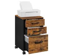 VASAGLE Custos Collection - Caisson de Bureau, Meuble de Bureau à 3 Tiroirs, Casier sur roulettes, pour Documents Format A4, Tringle Réglable, Marron Rustique et Noir OFC065KD01