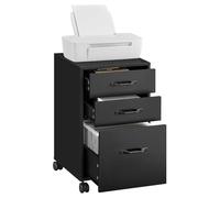 VASAGLE Custos Collection - Caisson de Bureau, Meuble de Bureau à 3 Tiroirs, Casier sur roulettes, pour Documents Format A4, Tringle Réglable, Noir d'encre OFC065BC01