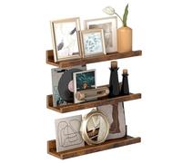 VASAGLE Custos Collection - Étagères murales, Lot de 3, Étagères suspendues, Longueur 38 cm, avec Bords Hauts, pour Cadres Photos, épices, pour, Cuisine, Salon, Marron Rustique LWS037X01