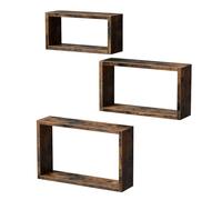 VASAGLE CUSTOS Collection - Étagères murales, lot de 3, Étagères suspendues, Tablettes flottantes, Longueur 34/39/44 cm, pour salon, chambre, bureau, Marron Rustique LWS094X01