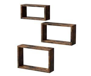 VASAGLE CUSTOS Collection - Étagères murales, lot de 3, Étagères suspendues, Tablettes flottantes, Longueur 34/39/44 cm, pour salon, chambre, bureau, Marron Rustique LWS094X01