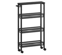 Desserte 4 Niveaux - VASAGLE - Noir Boisé et Noir - Roulettes - Cadre en Acier - 13 x 45,4 x 77 cm