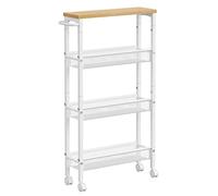 VASAGLE Desserte 4 Niveaux, Étagère de Cuisine Fin avec roulettes, Cadre en Acier, Poignée, Petit Espace, 13 x 45,4 x 77 cm, Salle de Bain, Salon, Bureau, Beige Chêne et Blanc LRC032W09