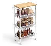 VASAGLE Desserte 4 Niveaux, Étagère de Cuisine Fin avec roulettes | Cadre en Acier, Poignée, Petit Espace, 22 x 45,4 x 77 cm, Doré Chêne et Blanc Mat, Collection DACEY LRC033W09