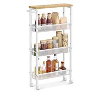 VASAGLE Desserte 4 Niveaux, Étagère de Cuisine Fin avec roulettes | Cadre en Acier, Poignée, Petit Espace, 13 x 45,4 x 77 cm, Doré Chêne et Blanc Mat, Collection DACEY LRC032W09