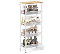 VASAGLE Desserte 5 Niveaux, Étagère de Cuisine avec roulettes | Cadre en Acier, Poignée, Petit Espace, 45,4 x 22 x 99,6 cm, Doré Chêne et Blanc Mat, Collection DACEY LRC035W09