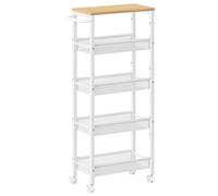 VASAGLE Desserte 5 Niveaux, Étagère de Cuisine Fin avec roulettes, Cadre en Acier, Poignée, Petit Espace, 22 x 45,4 x 99,6 cm, Salle de Bain, Salon, Bureau, Beige Chêne et Blanc LRC035W09