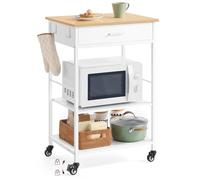 VASAGLE Desserte de Cuisine à roulettes, Îlot de Cuisine Mobile, 45 x 60 x 90 cm, avec Tiroir, 2 Crochets, pour Salle à Manger, Beige Chêne et Blanc Mat KKI007Y01