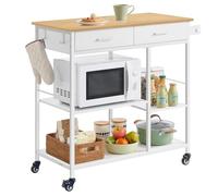 VASAGLE Desserte de Cuisine à roulettes, Îlot de Cuisine Mobile, 45 x 98,7 x 90 cm, avec Porte-Serviettes, 2 Tiroirs, 2 Crochets, pour Salle à Manger, Beige Chêne et Blanc Mat KKI010Y01