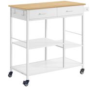 VASAGLE Desserte de Cuisine à Roulettes, Îlot de Cuisine Mobile, 45 x 98,7 x 90 cm, avec Porte-serviettes, 2 Tiroirs, 2 Crochets, pour Salle à Manger, Beige Chêne et Blanc Mat