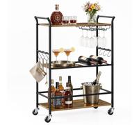 VASAGLE Desserte de Style Industriel, Chariot de Cuisine, avec Plateau Amovible, avec Pieds Réglables et roulettes, Étagère, Cadre en Acier, 64.5 x 32 x 85.5 cm, Marron Rustique et Noir LRC200K101