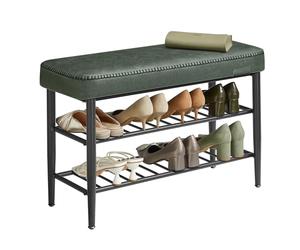 VASAGLE EKHO Collection - Banc à Chaussures, Banc de Rangement, Meuble d’Entrée, PU avec Coutures, Style Moderne Mi-siècle, Charge 135 kg, 30 x 80 x 50 cm, Vert Forêt LSB054CH01