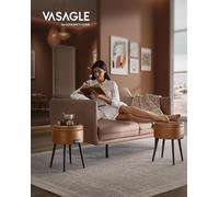 VASAGLE EKHO Collection Pouf, banc avec espace de rangement, coffre de siège, similicuir, coutures, style mid-century moderne, moderne, rond, pieds en acier
