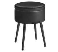 VASAGLE EKHO Collection - Pouf de Rangement, Tabouret de Coiffeuse, PU avec Coutures, Moderne Mi-siècle, Tabouret de Rangement Rond avec Pieds en Acier, Capacité 150 kg, Noir d'encre LOM005B01