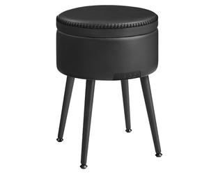 VASAGLE EKHO Collection - Pouf de Rangement, Tabouret de Coiffeuse, PU avec Coutures, Moderne Mi-siècle, Tabouret de Rangement Rond avec Pieds en Acier, Capacité 150 kg, Noir d'encre LOM005B01