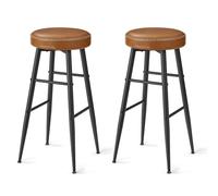 VASAGLE EKHO Collection - Tabouret de Bar, Lot de 2, Chaise de Cuisine, Haut, PU avec Coutures, Style Moderne Mi-siècle, Hauteur Assise 76,2 cm, Cuisine, Bar, Montage Facile, Marron Caramel LBC090K01