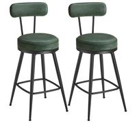 VASAGLE EKHO Collection - Tabouret de Bar, Lot de 2, Chaise de Cuisine, Siège Rembourré, PU avec Coutures, Style Moderne Mi-siècle, Hauteur 65 cm, pour Cuisine, Bar, Vert Forêt LBC089C01