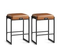 VASAGLE EKHO Collection - Tabouret de Bar, Lot, Tabourets d’Ilot de Cuisine, PU avec Coutures, Style Mi-siècle, Hauteur 66 cm, Bar de Salle à Manger, Montage Facile, Marron Caramel LBC086K01