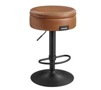 VASAGLE EKHO Collection - Tabouret de Bar Pivotant à 360°, Hauteur Réglable, avec Rangement, PU avec Coutures, Style Moderne Mi-siècle, pour Cuisine, Bar, Montage Facile, Marron Caramel