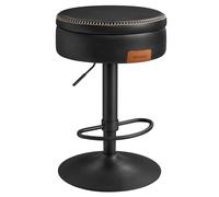 VASAGLE EKHO Collection - Tabouret de Bar Pivotant à 360°, Hauteur Réglable, avec Rangement, PU avec Coutures, Style Moderne Mi-siècle, pour Cuisine, Bar, Montage Facile, Noir d’Encre