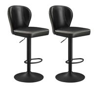 VASAGLE EKHO Collection - Tabouret de Bar Pivotant à 360°, Lot de 2, Hauteur Réglable, avec Dossier, PU avec Coutures, Style Moderne Mi-siècle, pour Cuisine, Bar, Montage Facile, Noir d'encre