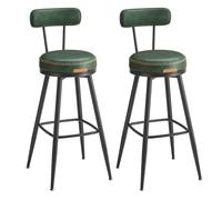 VASAGLE EKHO Collection - Tabouret de Bar Pivotant à 360°, Lot de 2, pour Cuisine, Rembourré, Dossier, PU avec Coutures, Style Moderne Mi-siècle, Hauteur 76 cm, Bar, Vert Forêt LBC889C01