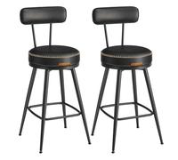 VASAGLE EKHO Collection - Tabouret de Bar Pivotant à 360°, Lot de 4, pour Cuisine, Rembourré, Dossier, PU avec Coutures, Style Moderne Mi-siècle, Hauteur 65 cm, Bar, Noir d'encre LBC289B01