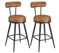 VASAGLE EKHO Collection - Tabouret de Bar Pivotant à 360°, Lot de 4, pour Cuisine, Rembourré, Dossier, PU avec Coutures, Style Moderne Mi-siècle, Hauteur 65 cm, Bar, Marron Caramel LBC289K01