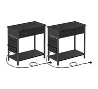 VASAGLE Ensemble de 2 Tables d'Appoint, avec Prise Intégrée, Noir | Table de Chevet Étroite, Bout de Canapé, avec Tiroir, Pochette de Rangement, pour Salon, Chambre
