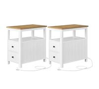 VASAGLE Ensemble de 2 Tables de Chevet, avec Multiprise, 2 Tiroirs | Bout de Canapé, Petit Meuble de Rangement, 60 x 35 x 60 cm, Blanc, pour Chambre, Salon, Collection HUGH