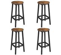 VASAGLE Ensemble de 4 Tabourets de Bar, Hauteur 64 cm | Tabouret en Bois et Acier, Marron Rustique et Noir, Chaise pour Îlot Central de Cuisine