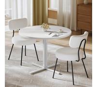 VASAGLE Ensemble de Salle à Manger, Table de Cuisine Ronde avec 2 Chaises Salle à Manger, pour Petits Espaces, Salon, Structure en Acier, Style Moderne, Blanc Neige et Blanc Crème ZH2507008