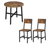 VASAGLE Ensemble de Table à Manger avec 2 Chaises, Ronde, 80 x 75 cm | Table de Cuisine, Chaises de Cuisine, Cadre en Métal, Style Industriel, Marron Rustique et Noir