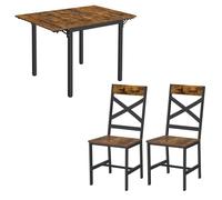 VASAGLE Ensemble de Table Extensible et 2 Chaises, Table de Salle à Manger Pliable, Rectangulaire, avec Abattants, Style Industriel, pour Petits Espaces, Salon, Marron Rustique et Noir KDT078S04