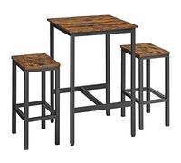 VASAGLE Ensemble Table de Bar avec Tabourets, Table à Manger avec 2 Chaises, Petite Table de Cuisine, Chaises de Bar, pour Salle à Manger, Cuisine, Marron Rustique et Noir d'encre LBT017B01