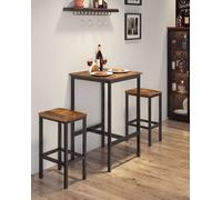 VASAGLE Ensemble table de bar avec 2 tabourets de bar, tables hautes, tables bistrot, 60 x 60 x 90 cm, brun vintage