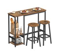 VASAGLE Ensemble Table de Bar avec 2 Tabourets, Ensemble de Salle à Manger, avec Étagères, pour Salon, Cuisine, Structure en Acier, Montage Facile, Marron Rustique et Noir d'encre LBT220KD01