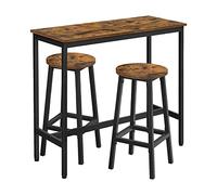 VASAGLE Ensemble Table de Bar avec 2 Tabourets | Structure en Acier, Montage Facile, pour Salon, Cuisine, Marron Rustique et Noir d'Encre, Collection BARNET LBT219B01V1