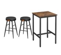 VASAGLE Ensemble Table Haute avec 2 Tabourets de Bar, Table de Bar Carrée, Table de Cuisine, Chaises de Bar, Chaise de Cuisine, avec Revêtement en PU, Montage Facile, Marron Rustique et Noir LBT034B01