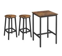 VASAGLE Ensemble Table Haute avec 2 Tabourets de Bar, Table de Bar Carrée, Table de Cuisine, Chaises de Bar, Chaise de Cuisine, Cadre en Métal, Montage Facile, Marron Rustique et Noir LBT030B01