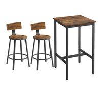 VASAGLE Ensemble Table Haute avec 2 Tabourets de Bar, Table de Bar Carrée, Table de Cuisine, Chaises de Bar, Chaise de Cuisine, Cadre en Métal, Montage Facile, Marron Rustique et Noir LBT031B01