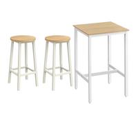 VASAGLE Ensemble Table Haute avec 2 Tabourets de Bar, Table de Bar Carrée, Table de Cuisine, Chaises de Bar, Chaise de Cuisine, Cadre en Métal, Montage Facile, Couleur Chêne Beige et Blanc LBT030W09