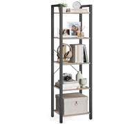 VASAGLE Étagère 5 Niveaux, Bibliothèque, Meuble de Rangement, pour Bureau, Salon, Chambre, 30 x 39,6 x 154 cm, Style Industriel, Grège Chiné et Noir d'Encre LLS100B02