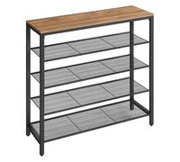 VASAGLE Étagère à Chaussures, Porte-Chaussures à 4 Grilles et Grande Surface pour Sac, pour Entrée, Couloir, Cadre en Métal, Style Industriel, Marron Miel et Noir d’Encre LBS015K01