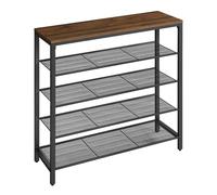 VASAGLE Étagère à Chaussures, Porte-Chaussures à 4 Grilles et Grande Surface pour Sac, pour Entrée, Couloir, Cadre en Métal, Style Industriel, Noyer Naturel et Noir d'encre LBS015K02